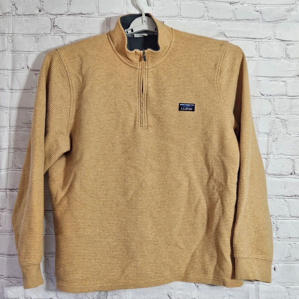 L.L.Bean Mens Lakewashed Double‑Knit Quarter‑Zip Pullover Size XL Reg Tan 520811